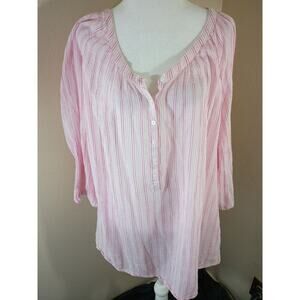 Lane Bryant Popover Top Pink White Stripes Sz 28 Boho Casual Beach